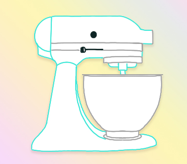 A line drawing of a stand mixer